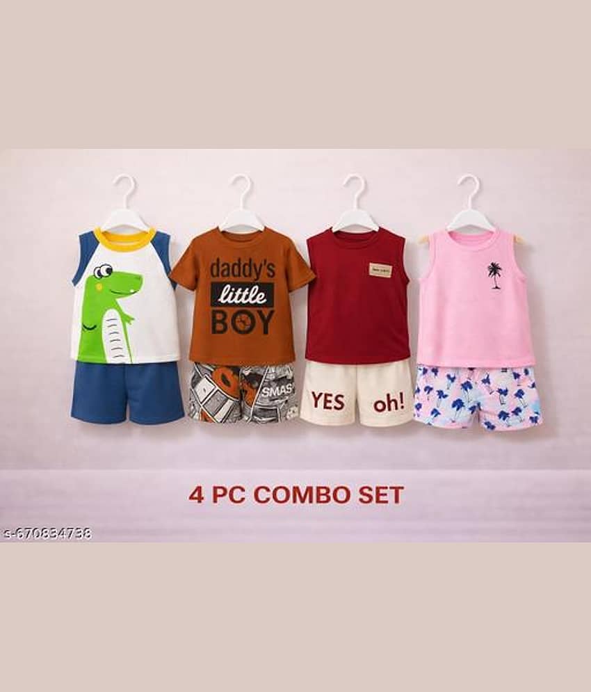 ODIMENT Pack of 4 Girls Cotton Blend T-shirt & Shorts ( Multicolor )