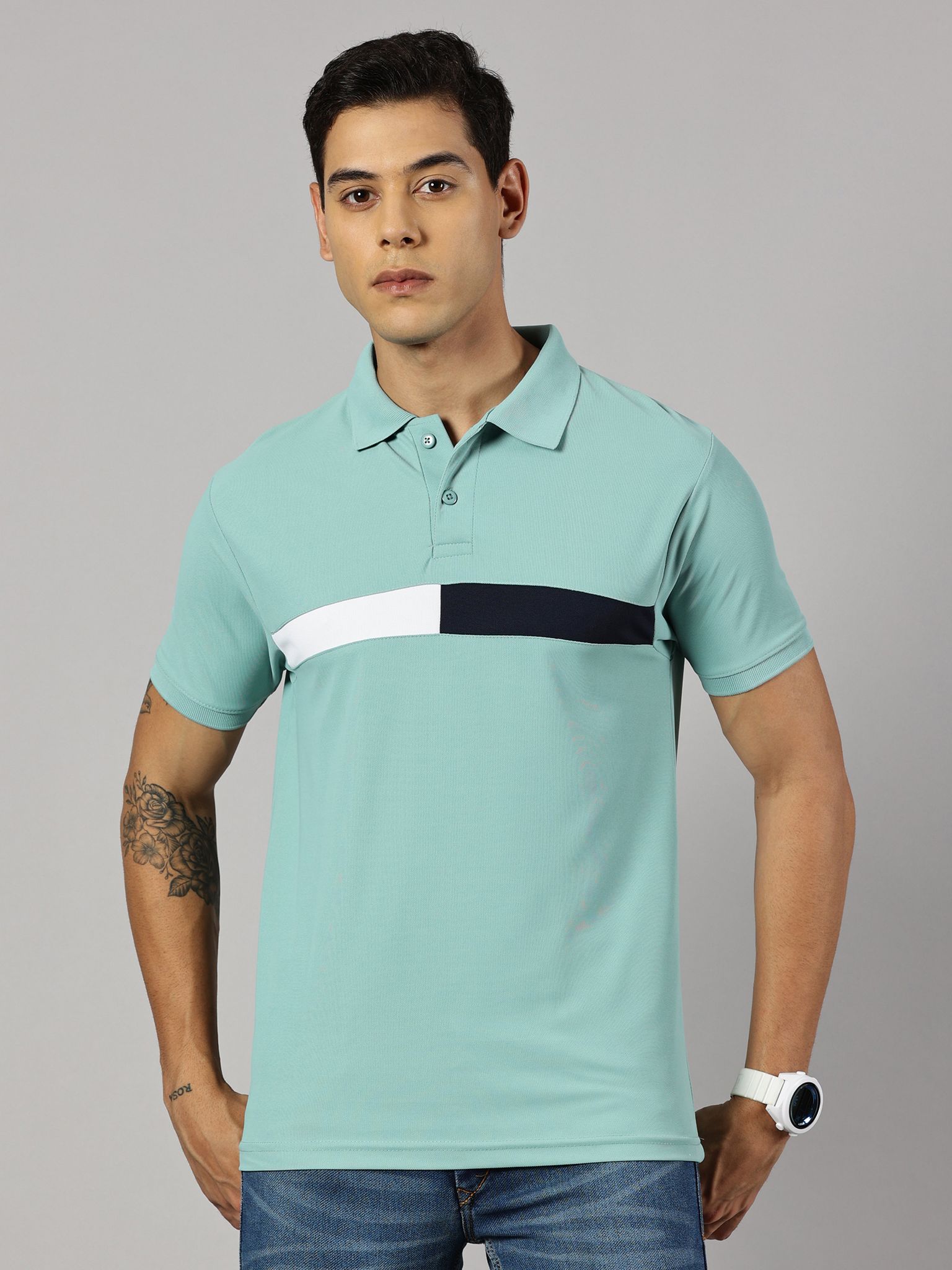 Dry-fit Green Striped Polo
