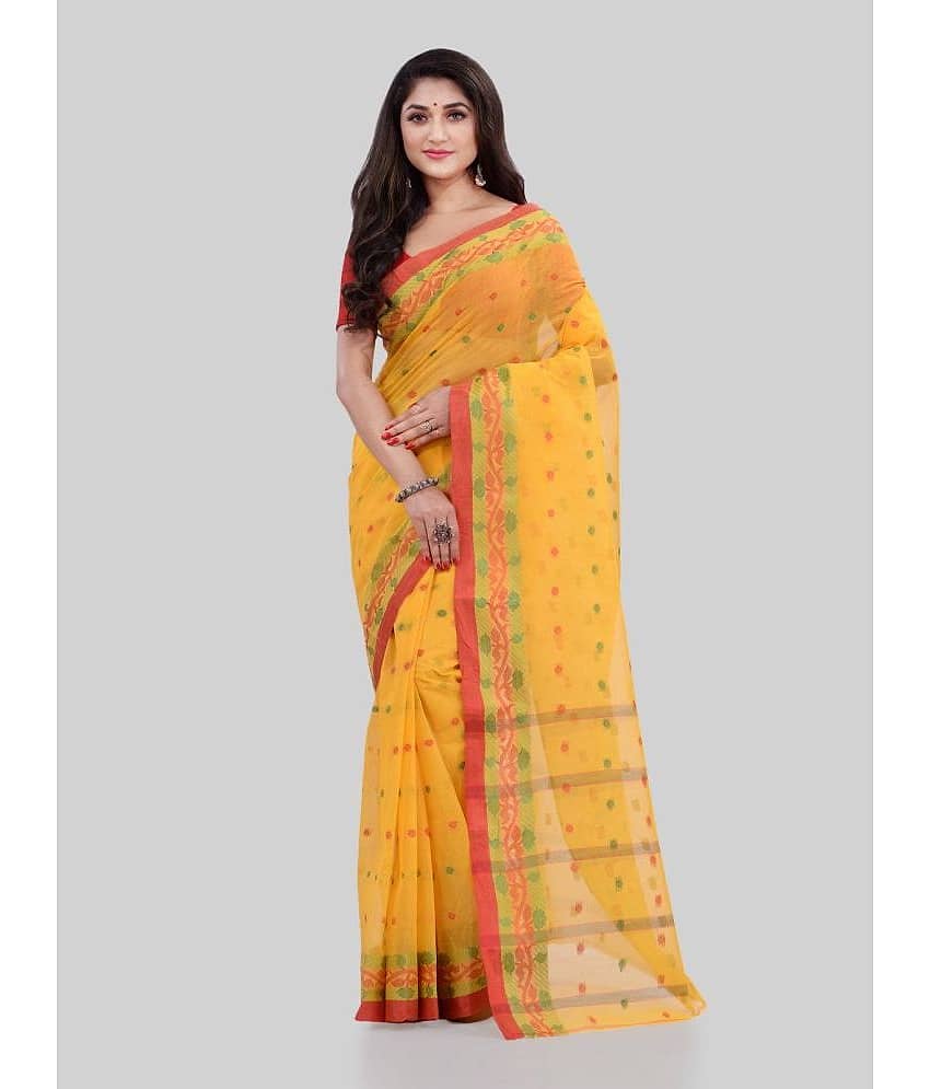 Desh Bidesh Cotton Embroidered Saree Without Blouse Piece ( Yellow )