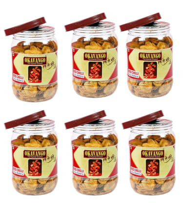 OKAVANGO Red Chilli Banana Chips, 300g, Pack of 6, Vegetarian, Spicy Crispy Snack