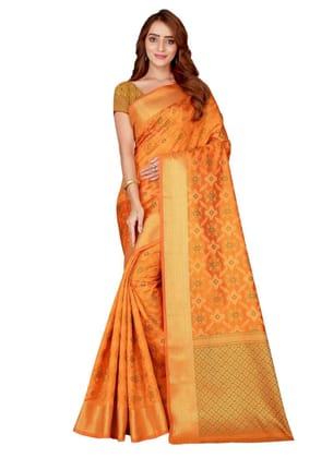 Generic Women's Kanjivaram Silk Saree with Blouse (Yellow, 5 - 6 Mtrs)