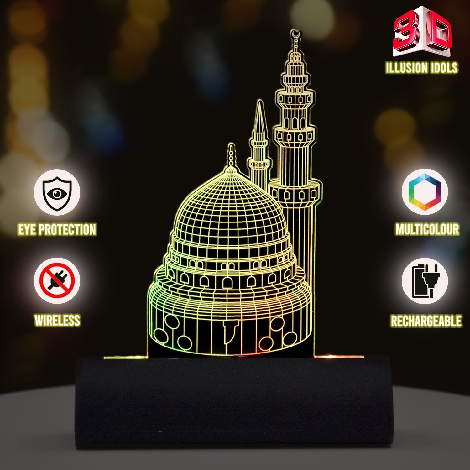3D illusion Car Dashboard LED Murti of Mosque
