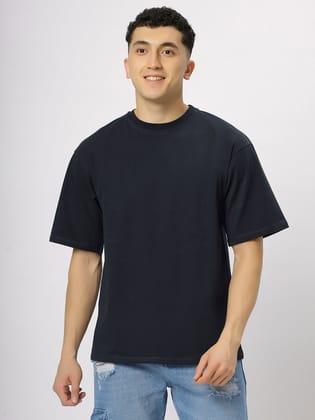 Navy Blue Supima Oversize Round Neck T-shirt-S