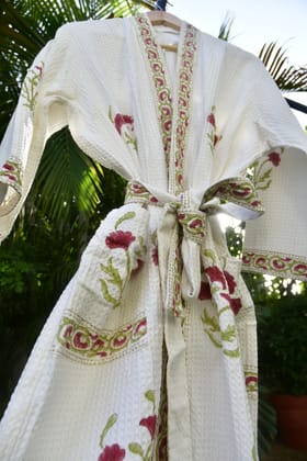 Bahaara Handblock Waffle Cotton Bathrobe