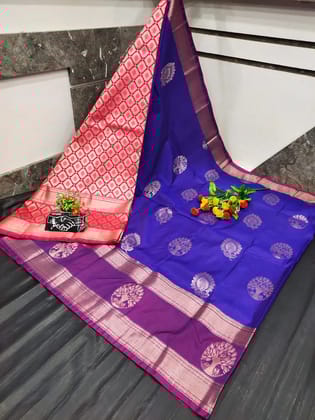Uppada Soft Silk Saree with Butta Designs Pallu and Plain Blouse