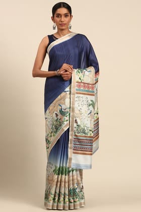 Blue Printed Cotton Saree