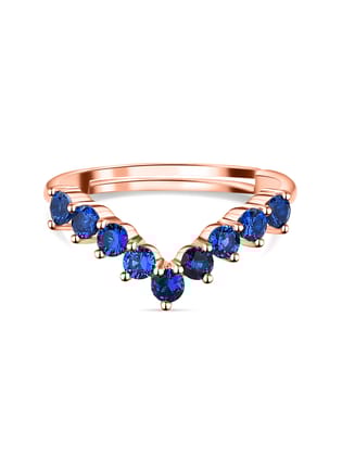 Rose Gold Lab Created Blue Sapphire Adjustable Chevron Ring In 925 Silver-Adjustable