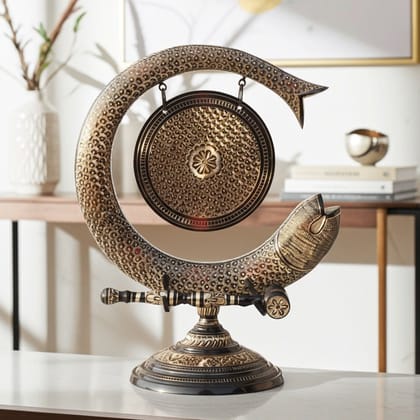 Brass Handcrafted Fish Bell – Home Decor Dinner & Puja Bell, Height : 17 Inch (ANMAS172 B)