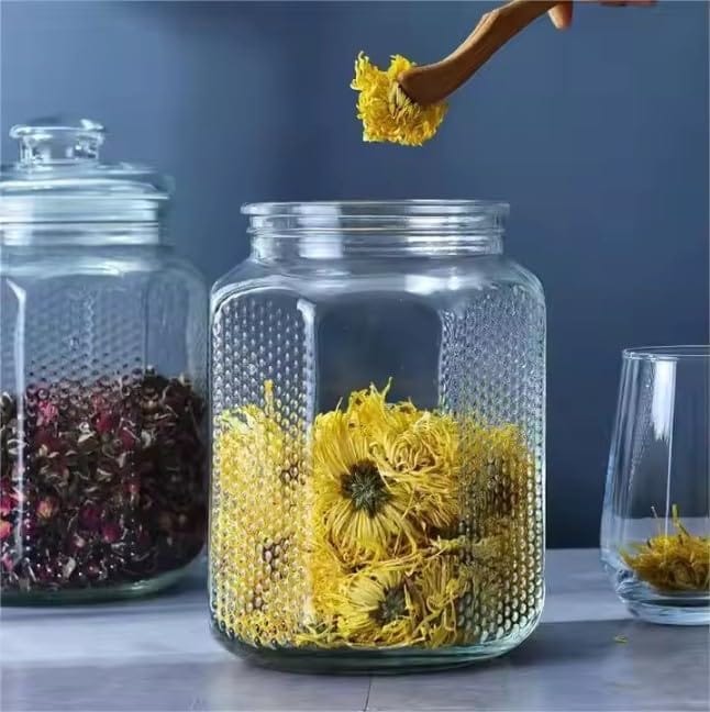 glass container jar with lid | 2.2 Littre | Big Size Pop jar | Kitchen Storage Food Containers For Storing Spices, Jam, Honey, Aachar, Sugar, Coffee, Dried Masala