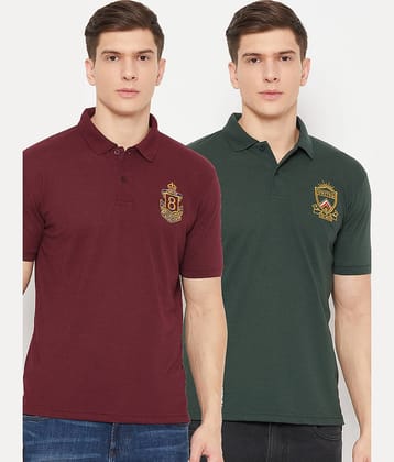 UBX Pack of 2 Polyester Regular Fit Solid Half Sleeves Men's Polo T Shirt ( Maroon )