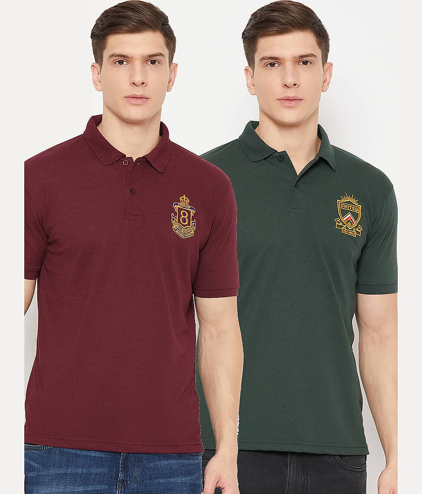 UBX Pack of 2 Polyester Regular Fit Solid Half Sleeves Men's Polo T Shirt ( Maroon )