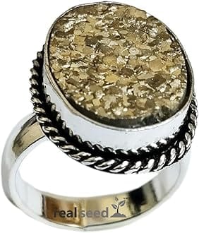 REAL SEED Pyrite Stone Original Ring, Certified Pyrite Ring for Women and Men, Real Pirate Stone Crystal Ring for Money, Wealth, Abundance and Success