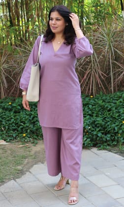 Cotton Flax Purple Coord Set-3XL