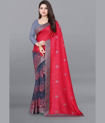 JULEE Silk Embellished Saree With Unstitched Blouse Piece ( Pink )