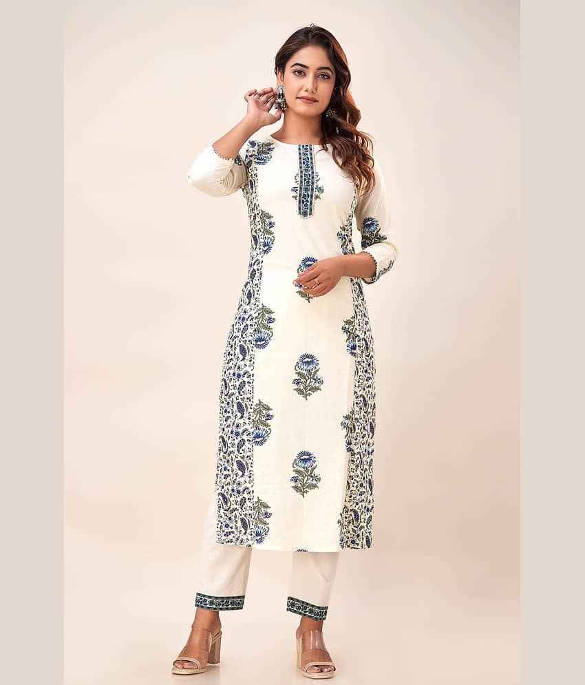 SVARCHI Cotton Printed Straight Women's Kurti - White ( Pack of 1 )