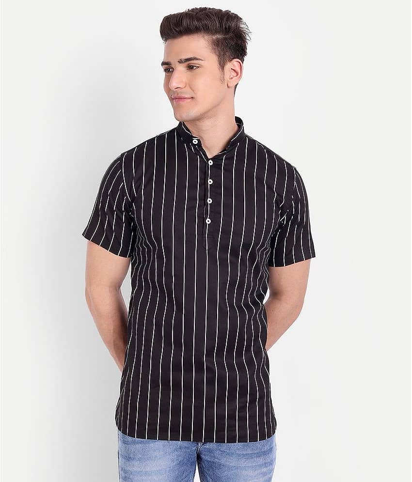 Vida Loca - Black 100 percent Cotton Men's Shirt Style Kurta ( Pack of 1 )