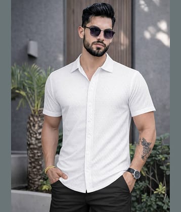 Eyebogler Polyester Regular Fit Popcorn Textured Half Sleeves Men's Casual Shirt - White ( Pack of 1 )