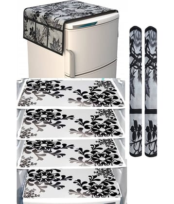 SHUBH Polyester Floral Fridge Mat & Cover ( 99 58 ) Pack of 7 - Black