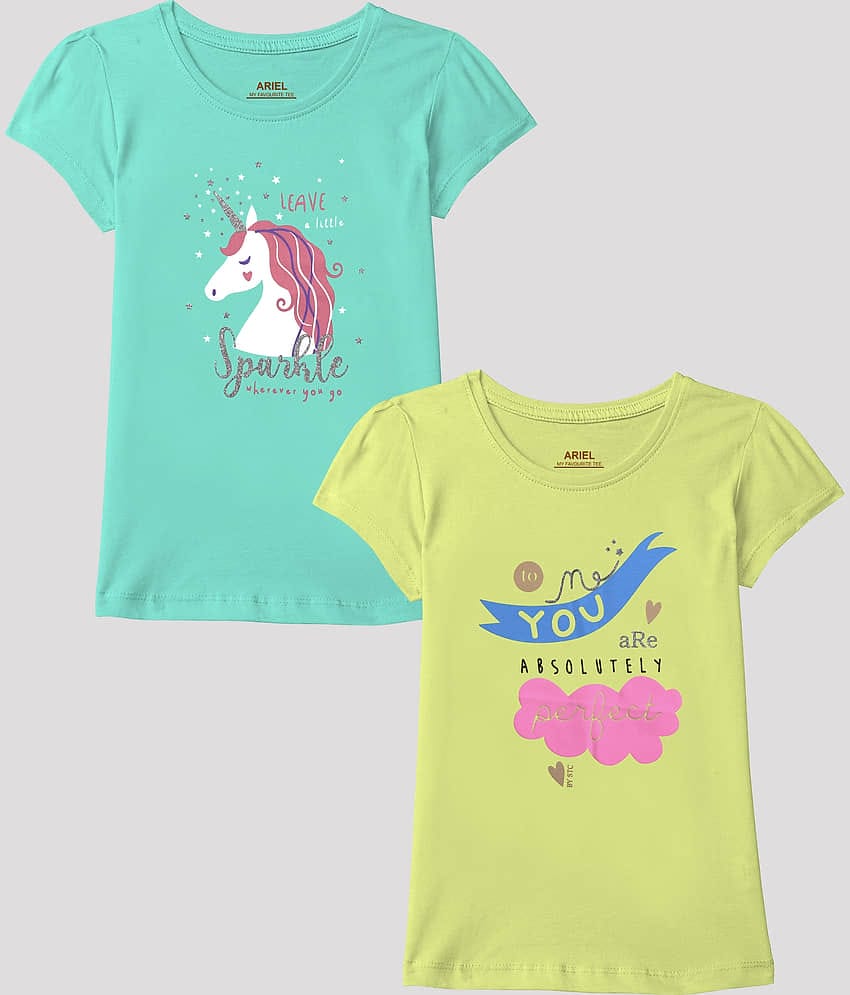 Ariel Pack of 2 Girls Cotton T-Shirt ( Multicolor )
