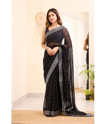 A TO Z CART Banarasi Silk Embellished Saree With Unstitched Blouse Piece ( Black )
