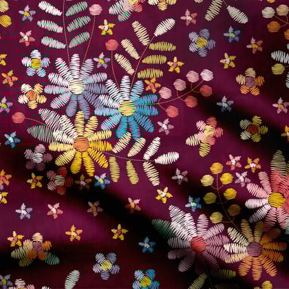 katha style multicolor flowers Print Fabric-Cotton