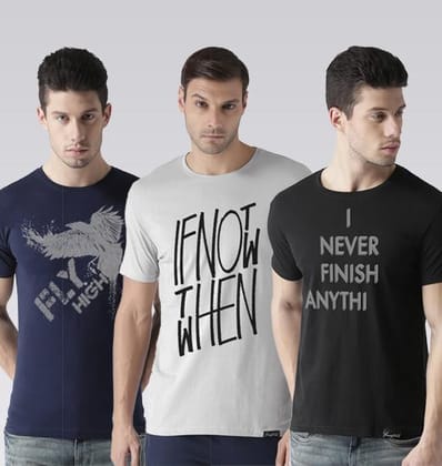 Young Trendz Mens Combo Fly Navy Color Ifnot Steel Grey Color and Finish Black Color Half Sleeve Printed T-Shirts-Navy/Steel Grey/Black / Medium / 100% Bio Wash Cotton