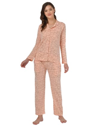 Klamotten Women's Baby Pink Allover Printed Top Pyjama Set N55H