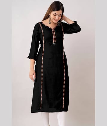 Kapadia Women Viscose Rayon Embroidered Straight Kurti ( Black )