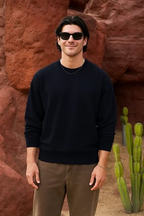 Navy Blue - Fleece Sweatshirt-S