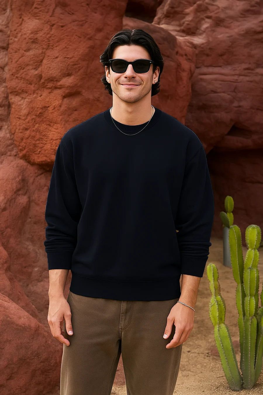 Navy Blue - Fleece Sweatshirt-S