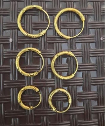 Gold Plated Brass Cutwork Small &Cute Fashion Hoop Bali for Girl Women Pack of 3