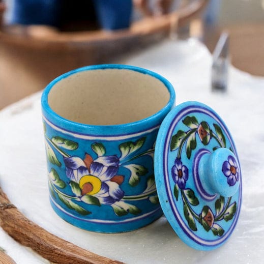 Blue Pottery Jar with Lid - Turquoise