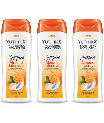 Yuthika Almond Body Lotion for Dry Skin 300ml Pack of 3, Non-Greasy Fast Absorbing & Long Lasting Nourishing Body Lotion