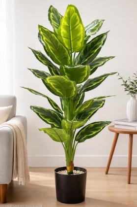Artificial Plant Dieffenbachia Tree for Home Decor Without Pot 21 Big Leaves - 5 Feet/60 inch (Green)