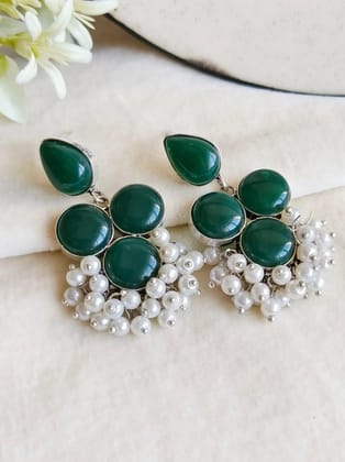 Elegant Monalisa Pearl Drop Oxidised Dangler Earrings – Party Perfect | Sarichka-Green