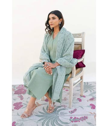 Women Basket Women Cotton Embroidered Straight Kurti With Pants ( Light Green )