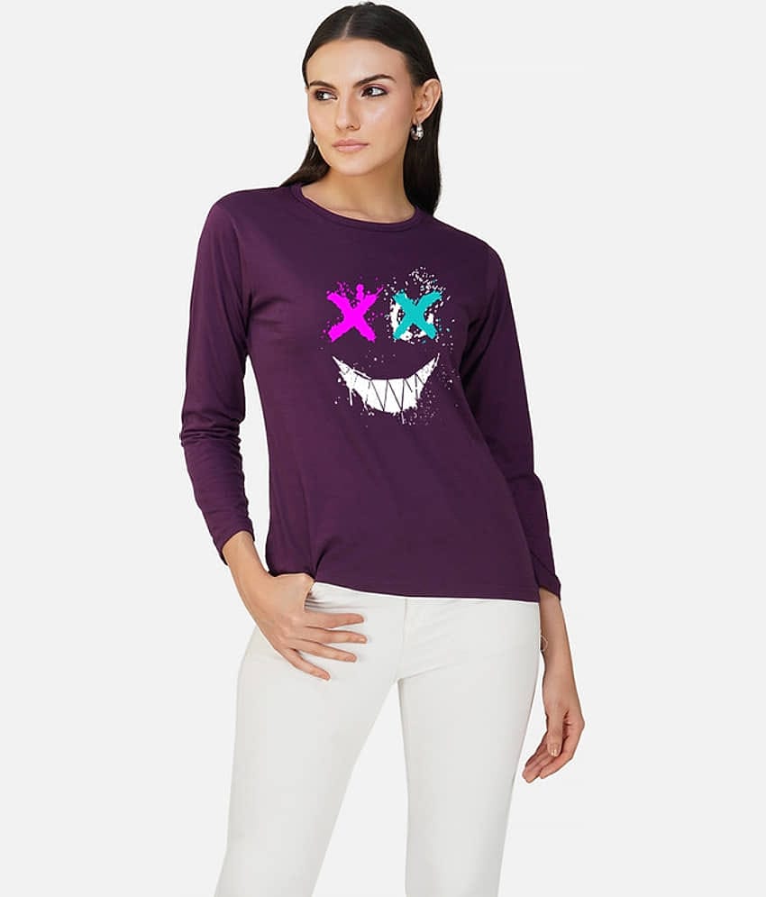 CHOZI Women Cotton Printed Regular Fit Round Neck T-Shirt ( Purple )