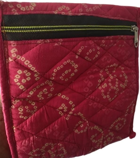 KALANKARI Red Handcrafted Cotton Sling Bag with Zipper Closure and Intricate Floral Embroidery