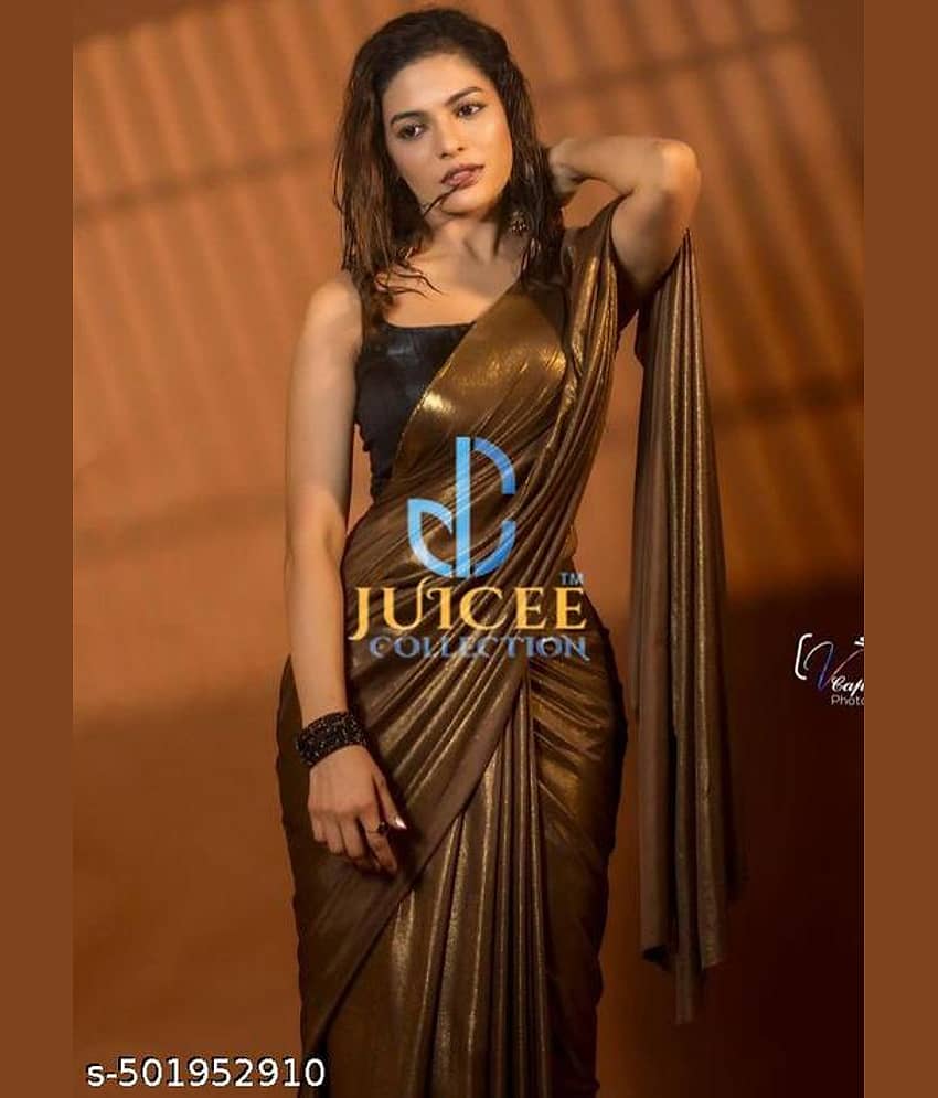 Shivadit ethnic Lycra Solid Regular Saree With Unstitched Blouse Piece ( Black )