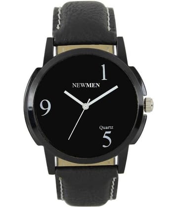 newmen - Black Leather Analog Men's Watch
