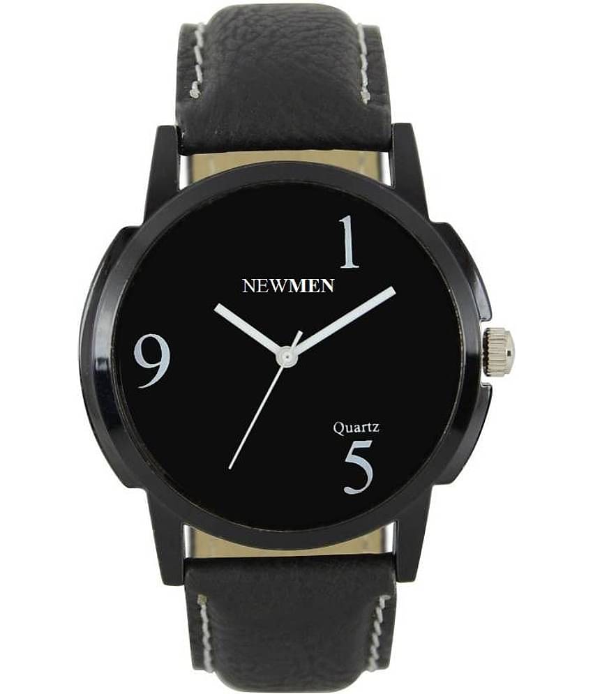 newmen - Black Leather Analog Men's Watch