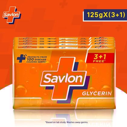 Savlon Glycerin Germ Protection Bathing Soap Bar, 125 gm - Buy 3 Get 1 Free
