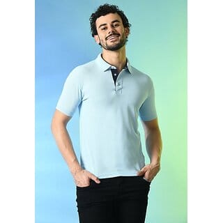 PrintCultr Solid Men Polo Neck Polyester Light Blue T-Shirt
