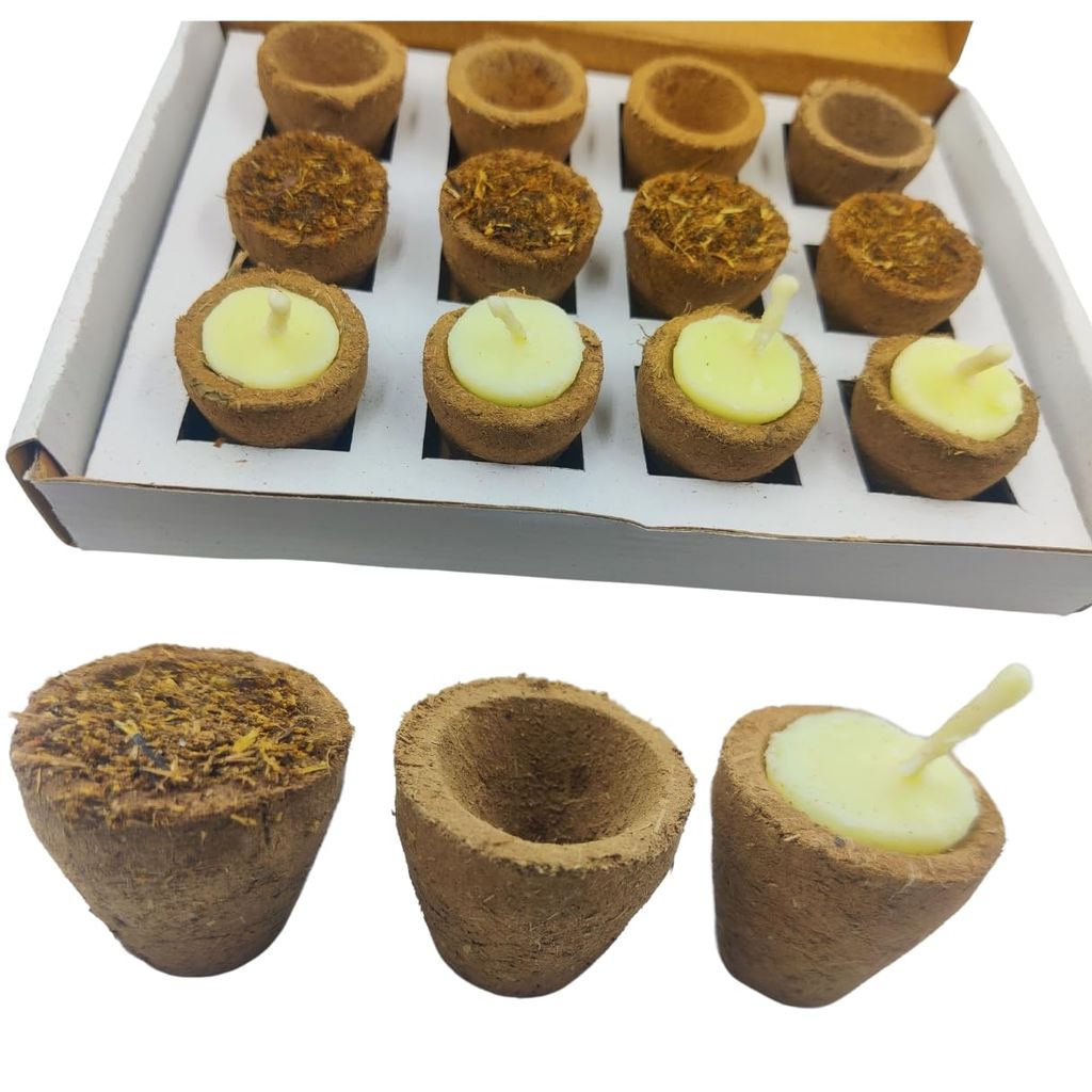 Gaukosh Divine Sambrani Hawan Cup Combo  Sacred Vedic Cow Dung Cups with Natural Herbs,Dried Flower, Guggal, Loban, Dried Flowers, Ghee Wicks & Customizable Empty Cups for Pooja Pack of 12 pcs