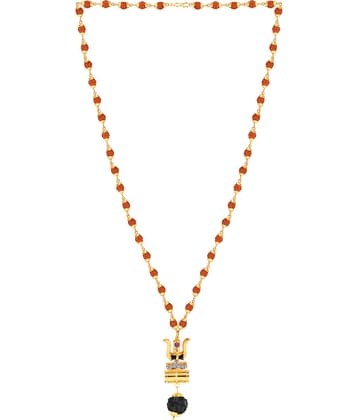 SILVER SHINE Gold Plated Load Shiva Trishul Locket with Rudraksha Mala for Men and Women