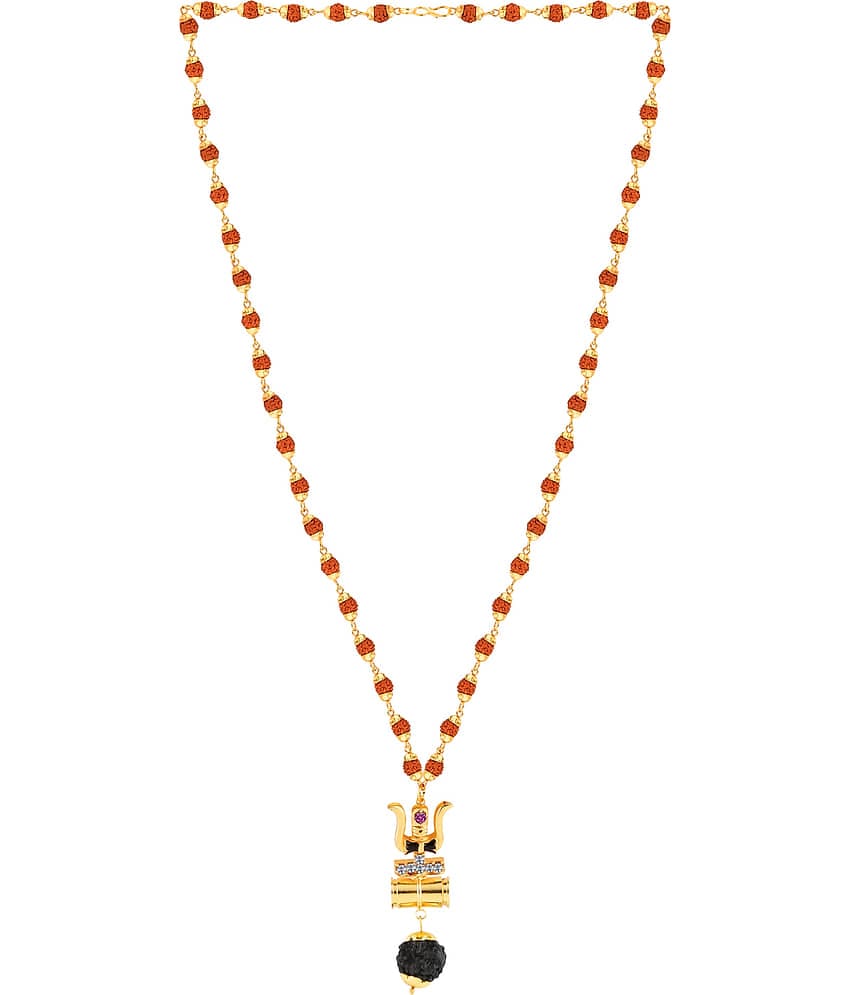 SILVER SHINE Gold Plated Load Shiva Trishul Locket with Rudraksha Mala for Men and Women