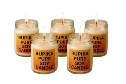 Rupika | Pure Soy Wax Candles Set of 5 Eco Friendly Glass Jar Aromatherapy Smokeless Long Lasting Home Spa Relaxing Gift