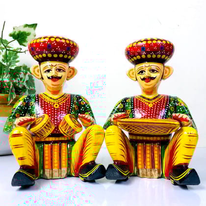 Handmade Rajasthani wooden Baja wala set-Signature Art
