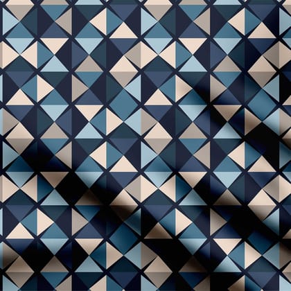 Simple Shapes Blue and Beige Print Fabric-Cotton