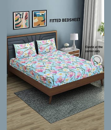 Home Candy Microfibre Floral 1 Bedsheet with 2 Pillow Covers - Blue